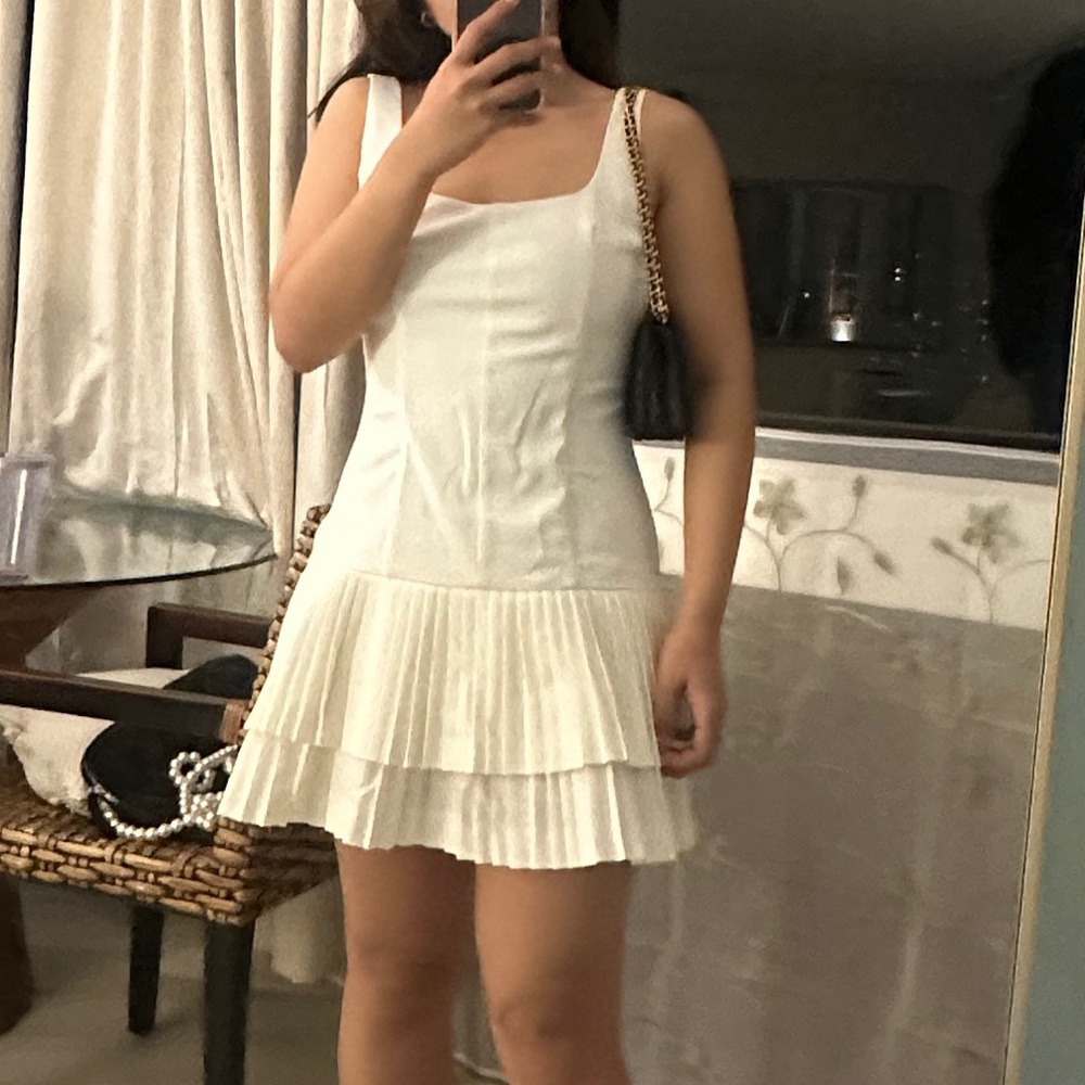 Zara White Pleated Mini Dress